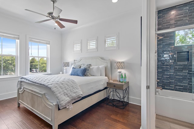 11 Wadleigh Way, Miramar Beach, FL 32550 - bedroom with baseboards, ornamental molding, dark wood-style floors, ceiling fan, and recessed lighting