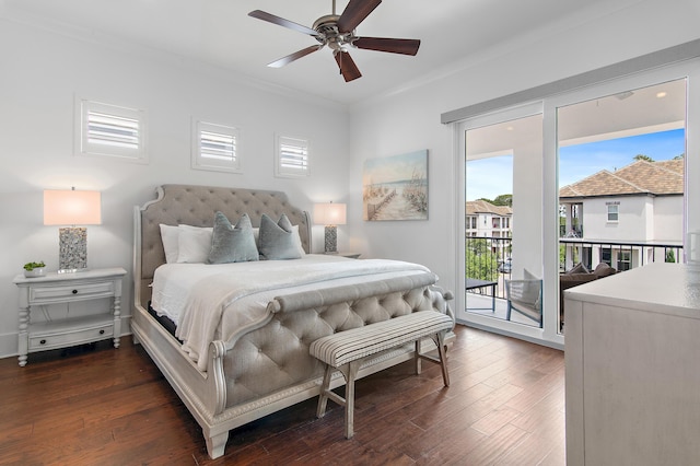 11 Wadleigh Way, Miramar Beach, FL 32550 - bedroom with access to outside, crown molding, dark wood-style flooring, and ceiling fan