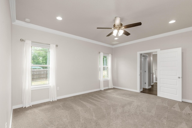 6437 Amanda Ct, Crestview, FL 32536 - unfurnished bedroom with carpet floors, ornamental molding, baseboards, recessed lighting, and ceiling fan
