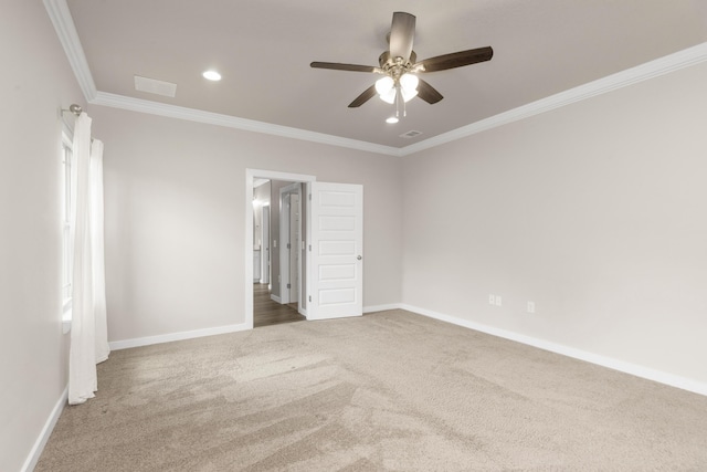 6437 Amanda Ct, Crestview, FL 32536 - unfurnished bedroom featuring carpet floors, crown molding, baseboards, a ceiling fan, and recessed lighting