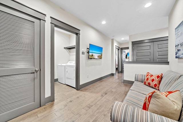 151 Penelope St, Miramar Beach, FL 32550 - living area featuring washer and dryer, light wood-style floors, baseboards, and recessed lighting