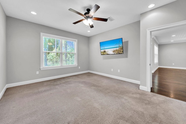 50 Oyster Blvd, Freeport, FL 32439 - carpeted empty room with a ceiling fan, baseboards, and recessed lighting