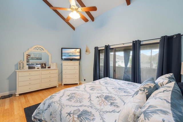 25 Misty Cv Unit 115, Miramar Beach, FL 32550 - bedroom featuring beamed ceiling, high vaulted ceiling, light wood-type flooring, ceiling fan, and baseboards