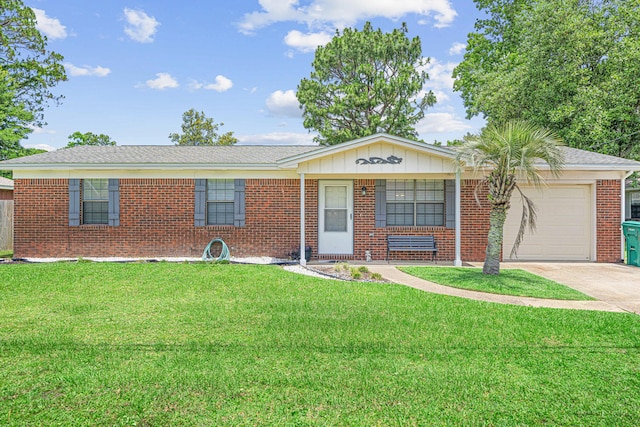 617 Schneider Dr, Fort Walton Beach, FL 32547 - ranch-style house featuring a garage, concrete driveway, brick siding, and a front yard