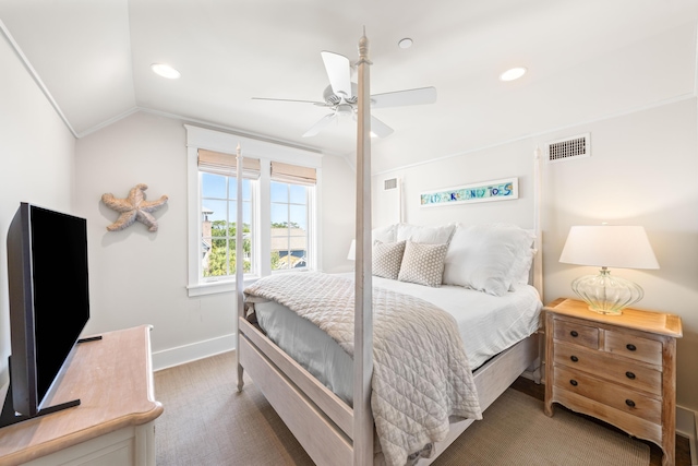 21 Founders Ct, Watersound, FL 32461 - bedroom with lofted ceiling, recessed lighting, and a ceiling fan