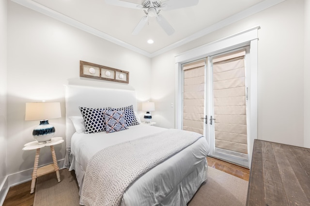 21 Founders Ct, Watersound, FL 32461 - bedroom featuring wood finished floors, crown molding, a ceiling fan, and recessed lighting