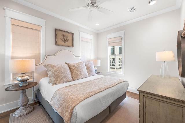 21 Founders Ct, Watersound, FL 32461 - bedroom featuring wood finished floors, crown molding, recessed lighting, and ceiling fan