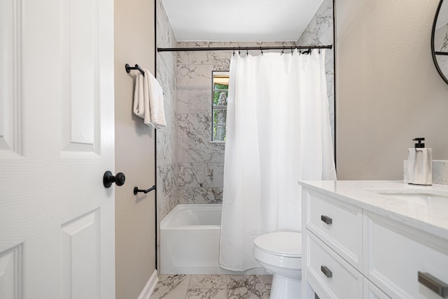 207 Oglesby Ave, Crestview, FL 32536 - full bathroom with vanity, shower / bath combo, and marble look tiles