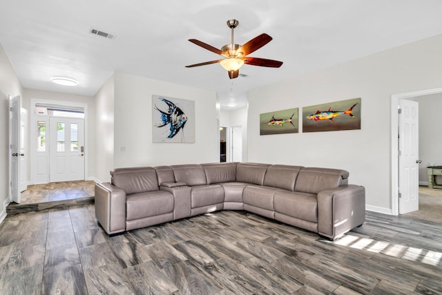 283 Stahlman Ave, Destin, FL 32541 - living area featuring a ceiling fan, baseboards, and wood finished floors