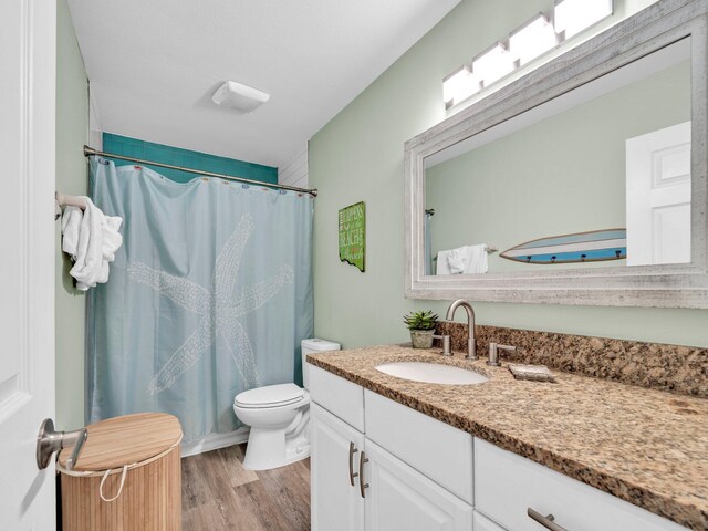 50 Gossamer Ln Unit 10, Inlet Beach, FL 32461 - full bathroom with vanity, wood finished floors, toilet, and a shower with shower curtain