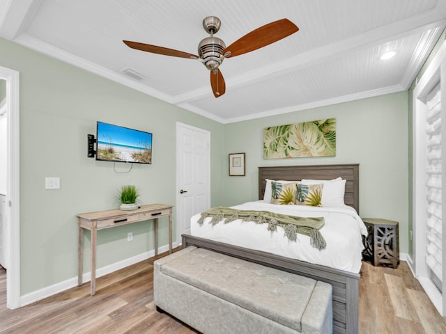 50 Gossamer Ln Unit 10, Inlet Beach, FL 32461 - bedroom with light wood-style floors, baseboards, ceiling fan, and crown molding