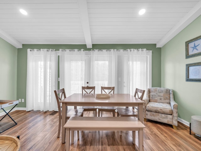 50 Gossamer Ln Unit 10, Inlet Beach, FL 32461 - dining space with wood finished floors, baseboards, and wood ceiling with exposed beams