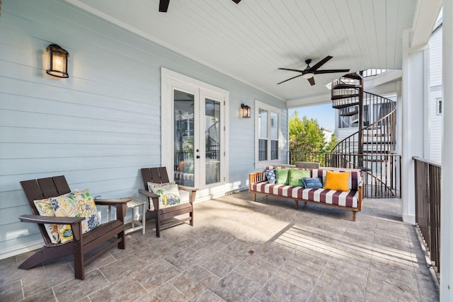 51 Grande Pointe Dr, Inlet Beach, FL 32461 - view of patio with stairs, a ceiling fan, french doors, and outdoor lounge area