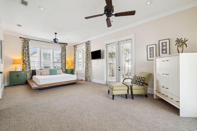 51 Grande Pointe Dr, Inlet Beach, FL 32461 - carpeted bedroom featuring access to outside, baseboards, ornamental molding, recessed lighting, and french doors