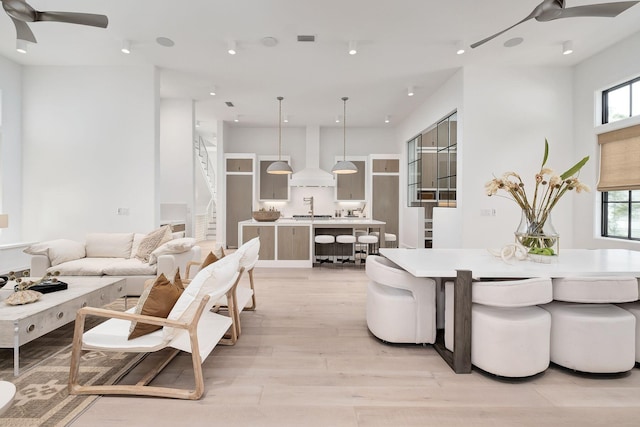LOT36 Grande Pointe Cir, Inlet Beach, FL 32461 - living area featuring ceiling fan, stairs, light wood-style flooring, and recessed lighting
