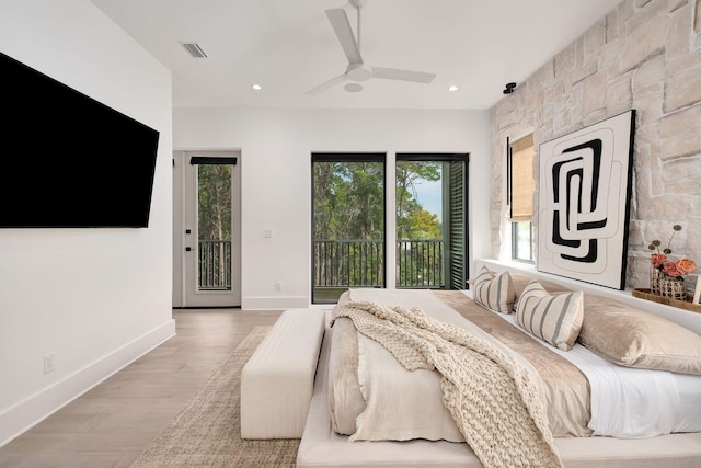 LOT36 Grande Pointe Cir, Inlet Beach, FL 32461 - bedroom featuring access to exterior, wood finished floors, recessed lighting, baseboards, and ceiling fan