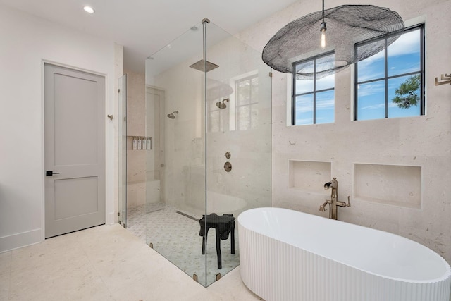 LOT36 Grande Pointe Cir, Inlet Beach, FL 32461 - bathroom with a freestanding tub, a shower stall, and recessed lighting