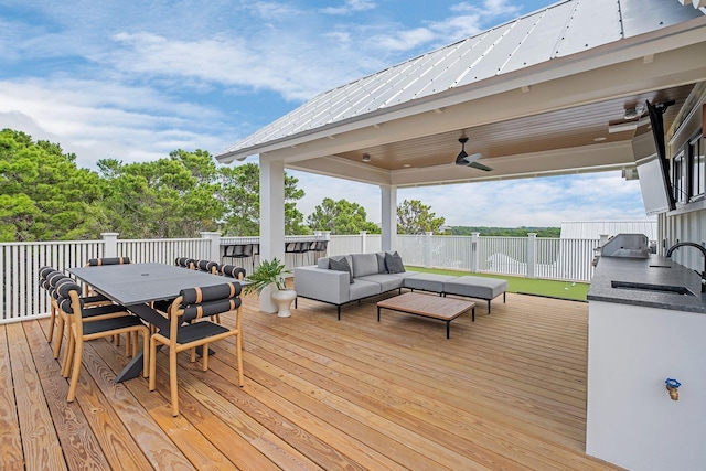 LOT36 Grande Pointe Cir, Inlet Beach, FL 32461 - wooden deck featuring an outdoor living space, outdoor dining area, ceiling fan, and a sink