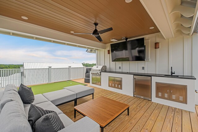 LOT36 Grande Pointe Cir, Inlet Beach, FL 32461 - deck with an outdoor living space, a sink, and a ceiling fan