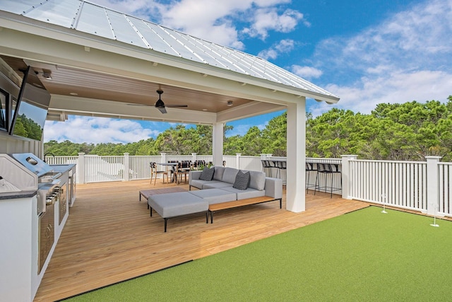 LOT36 Grande Pointe Cir, Inlet Beach, FL 32461 - deck featuring outdoor lounge area, ceiling fan, and a putting green