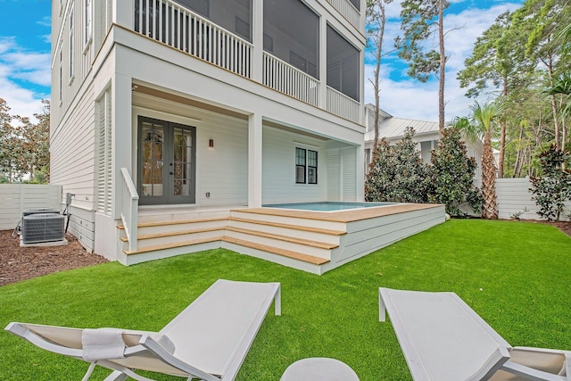 LOT36 Grande Pointe Cir, Inlet Beach, FL 32461 - back of property with cooling unit, french doors, a yard, and a balcony