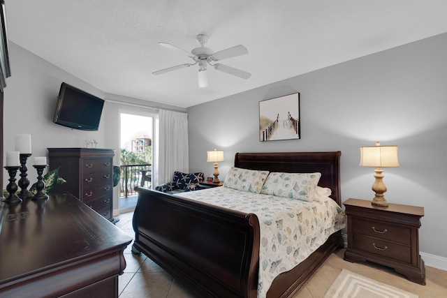50 Surf Song Ln Unit 312D, Miramar Beach, FL 32550 - bedroom featuring access to exterior, a ceiling fan, baseboards, and light tile patterned floors