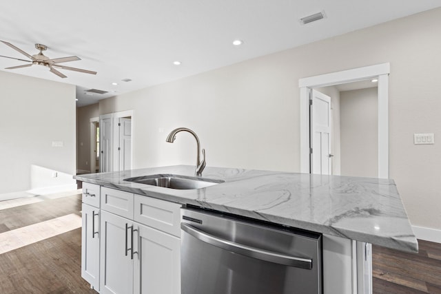 1354 Georgia Ave, Baker, FL 32531 - kitchen with dishwasher, a sink, dark wood finished floors, baseboards, and white cabinetry