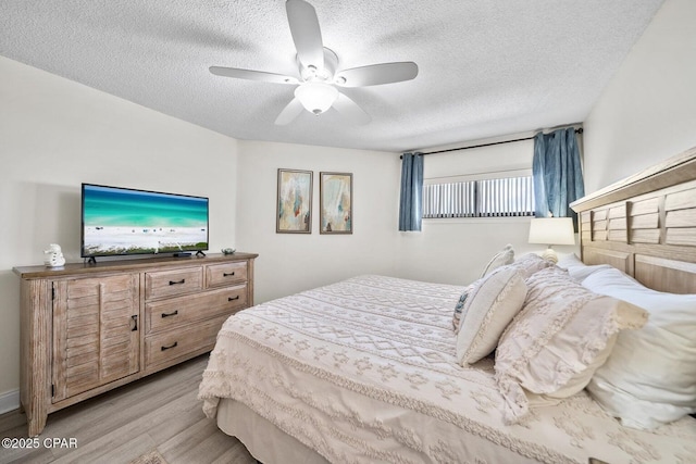 17155 Front Beach Rd Unit W405, Panama City Beach, FL 32413 - bedroom with a textured ceiling, light wood-style floors, and a ceiling fan