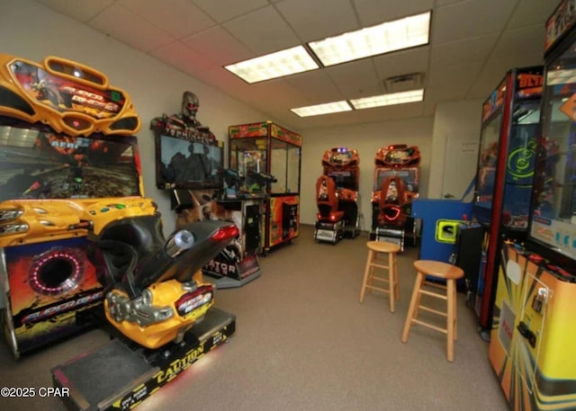 16819 Front Beach Rd Unit 1501, Panama City Beach, FL 32413 - playroom with a paneled ceiling and carpet floors