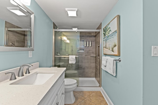 502 Gulf Shore Dr Unit 215, Destin, FL 32541 - full bathroom featuring toilet, tile patterned floors, vanity, a shower stall, and baseboards