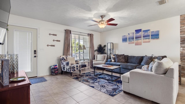 17642 Front Beach Rd Unit G4, Panama City Beach, FL 32413 - living room with a ceiling fan, light tile patterned floors, and a textured ceiling