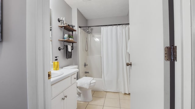17642 Front Beach Rd Unit G4, Panama City Beach, FL 32413 - full bath featuring toilet, vanity, tile patterned floors, shower / tub combo with curtain, and a textured ceiling