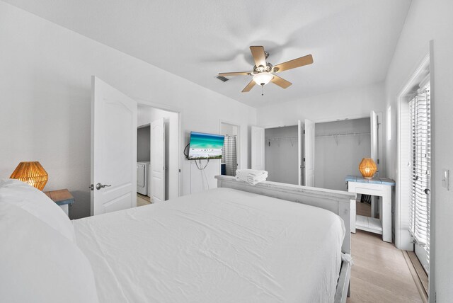 142 Southfields Rd, Panama City Beach, FL 32413 - bedroom with light wood finished floors and ceiling fan