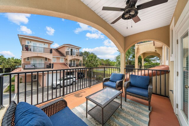 142 Southfields Rd, Panama City Beach, FL 32413 - balcony with an outdoor living space and ceiling fan