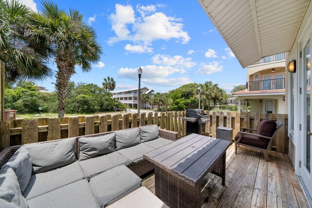 142 Southfields Rd, Panama City Beach, FL 32413 - wooden deck with outdoor lounge area and area for grilling