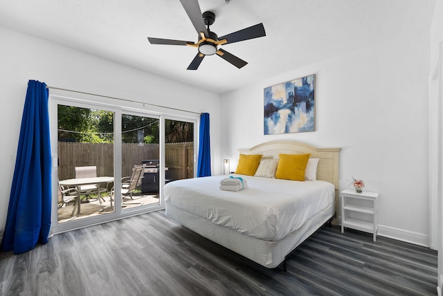 512 Dement Cir Apt F, Panama City Beach, FL 32407 - bedroom featuring access to outside, wood finished floors, baseboards, and a ceiling fan