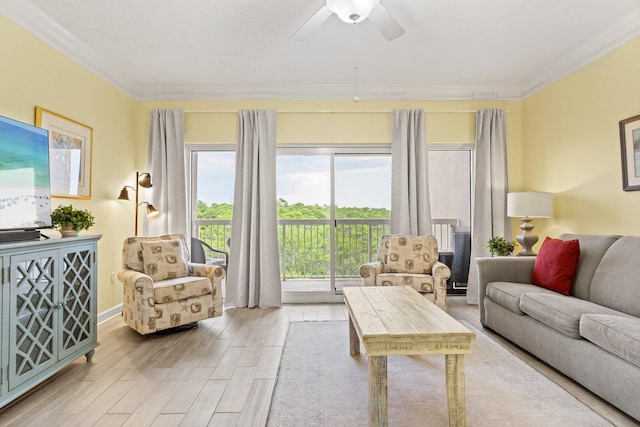 515 Topsl Beach Blvd # 401, Miramar Beach, FL 32550 - living room with ornamental molding, wood finished floors, and ceiling fan