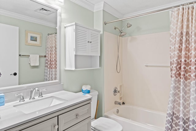 515 Topsl Beach Blvd # 401, Miramar Beach, FL 32550 - full bath with crown molding, vanity, shower / tub combo with curtain, and toilet