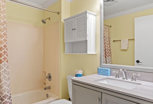 515 Topsl Beach Blvd # 401, Miramar Beach, FL 32550 - bathroom with ornamental molding, shower / bath combo, vanity, and toilet