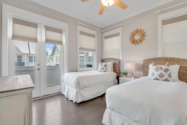 23 E York Ln Unit C, Inlet Beach, FL 32461 - bedroom featuring access to exterior, dark wood finished floors, french doors, and a ceiling fan