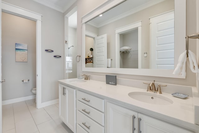 23 E York Ln Unit C, Inlet Beach, FL 32461 - full bath with double vanity, toilet, tile patterned floors, ornamental molding, and baseboards