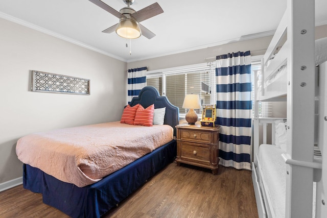 23223 Front Beach Rd # 913, Panama City Beach, FL 32413 - bedroom featuring wood finished floors, crown molding, ceiling fan, and baseboards