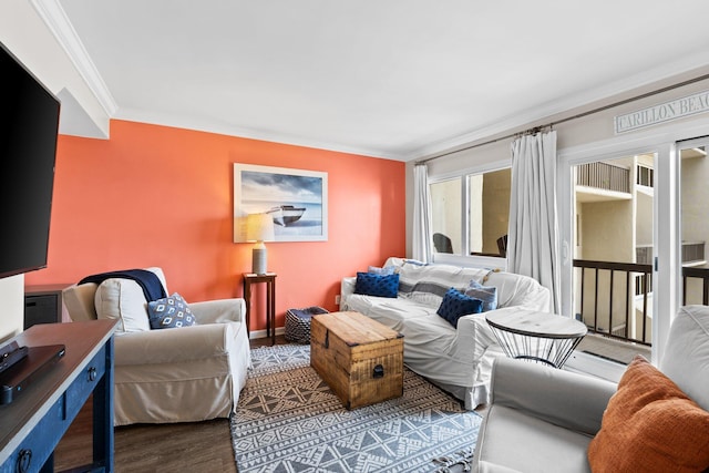 23223 Front Beach Rd # 913, Panama City Beach, FL 32413 - living room with ornamental molding and wood finished floors