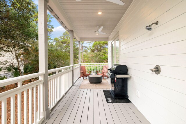 310 Morgans Trl, Santa Rosa Beach, FL 32459 - wooden terrace with ceiling fan and grilling area
