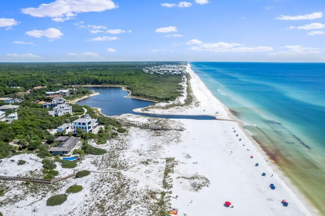 310 Morgans Trl, Santa Rosa Beach, FL 32459 - aerial view of waterfront with a beach and a heavily wooded area