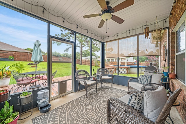 5416 Mill Brook Ln, Crestview, FL 32539 - sunroom / solarium with a ceiling fan, an outdoor living space, and outdoor dining area