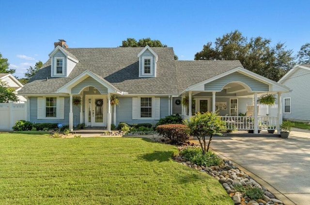 14 Winfield Way, Mary Esther, FL 32569 - cape cod house with covered porch, a shingled roof, and a chimney