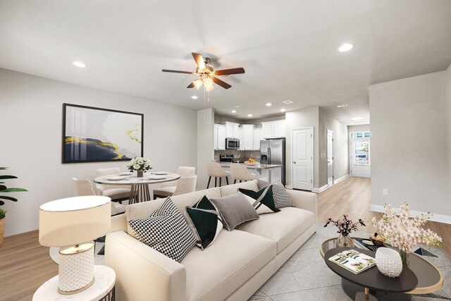 64 Crossing Ln Unit E, Santa Rosa Beach, FL 32459 - living area with a ceiling fan, recessed lighting, baseboards, and light wood-style flooring