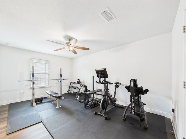5740 Marigold Loop, Crestview, FL 32539 - workout area featuring baseboards and ceiling fan