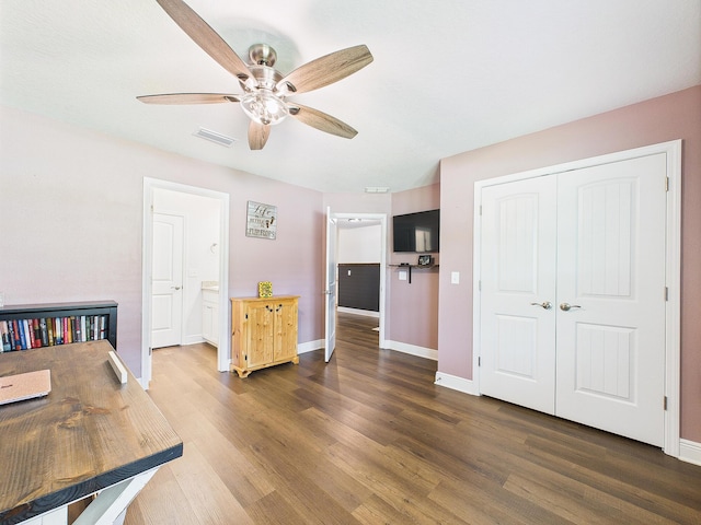 5740 Marigold Loop, Crestview, FL 32539 - office with ceiling fan, dark wood-style flooring, and baseboards